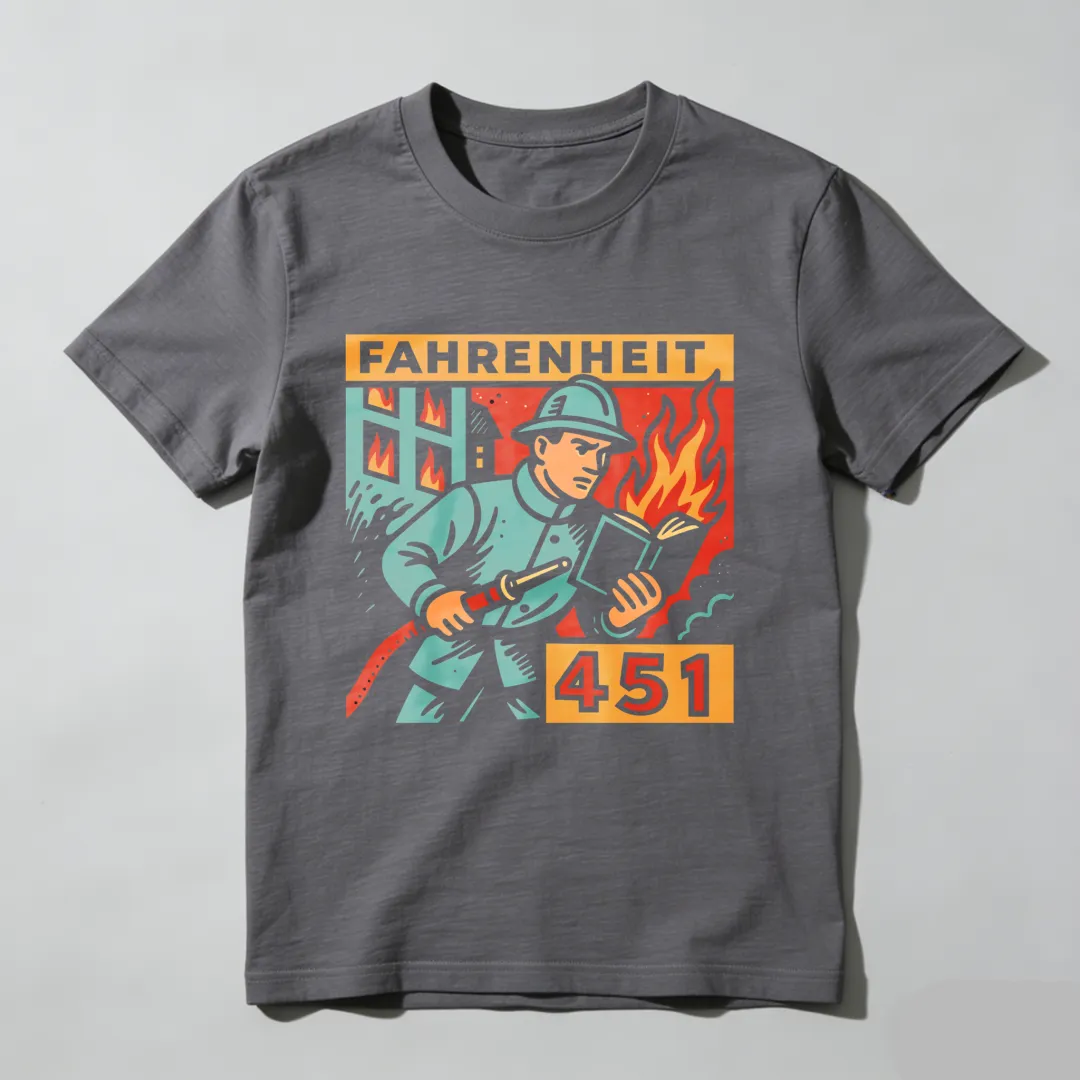 Fireman Holding Book With Flames Behind Unisex Classic T-shirt