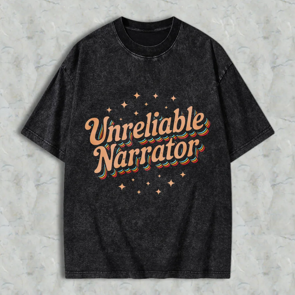 Unreliable Narrator Text With Star Accents Unisex Washed T-shirt