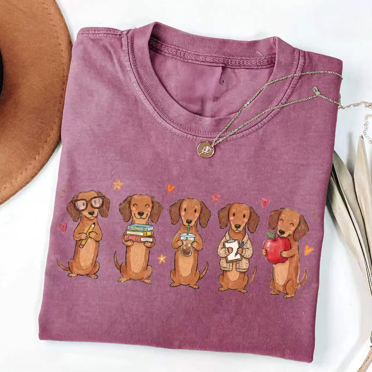 Cute Dachshund School Life Graphic T-Shirt – Cartoon Dog Lover Casual Unisex Tee