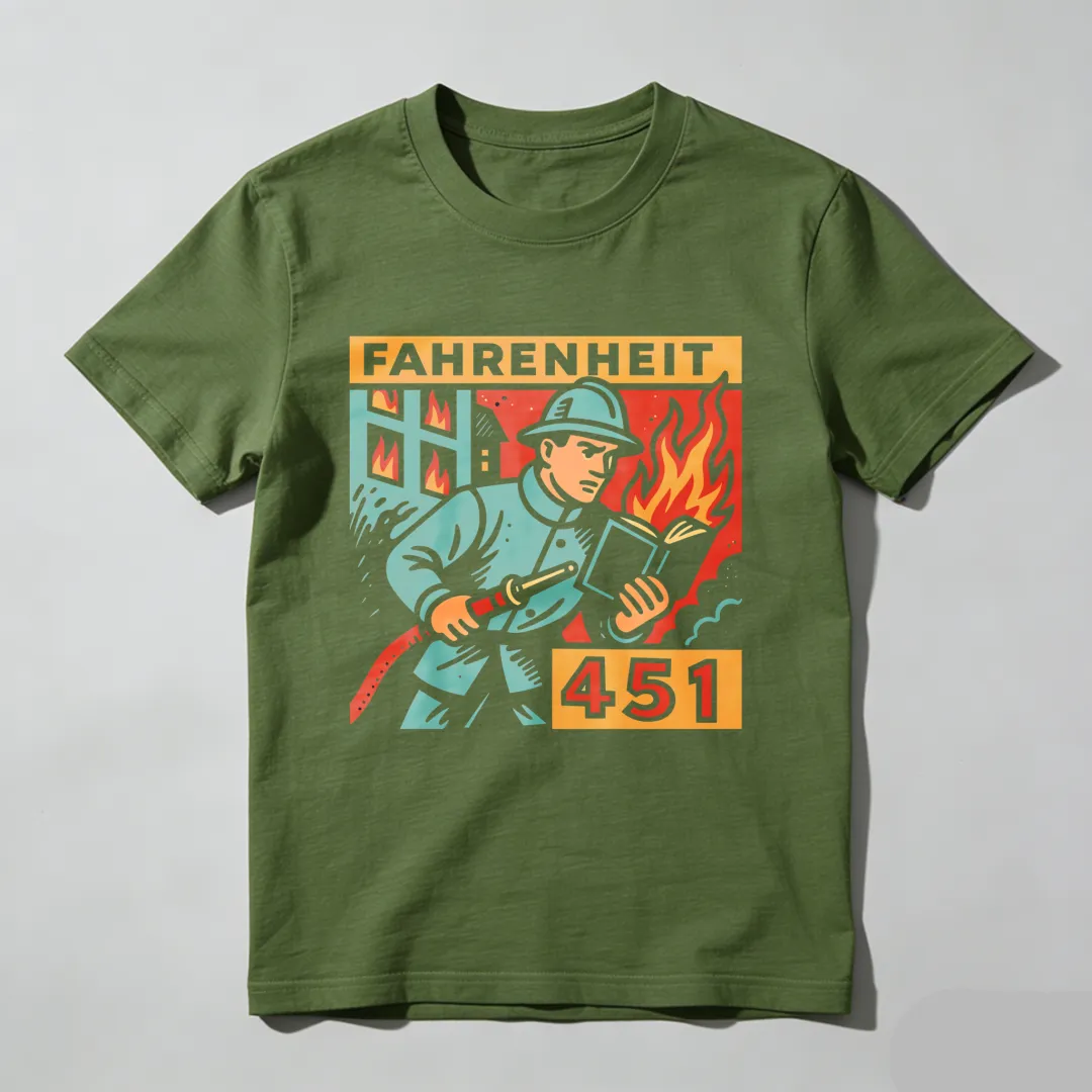 Fireman Holding Book With Flames Behind Unisex Classic T-shirt