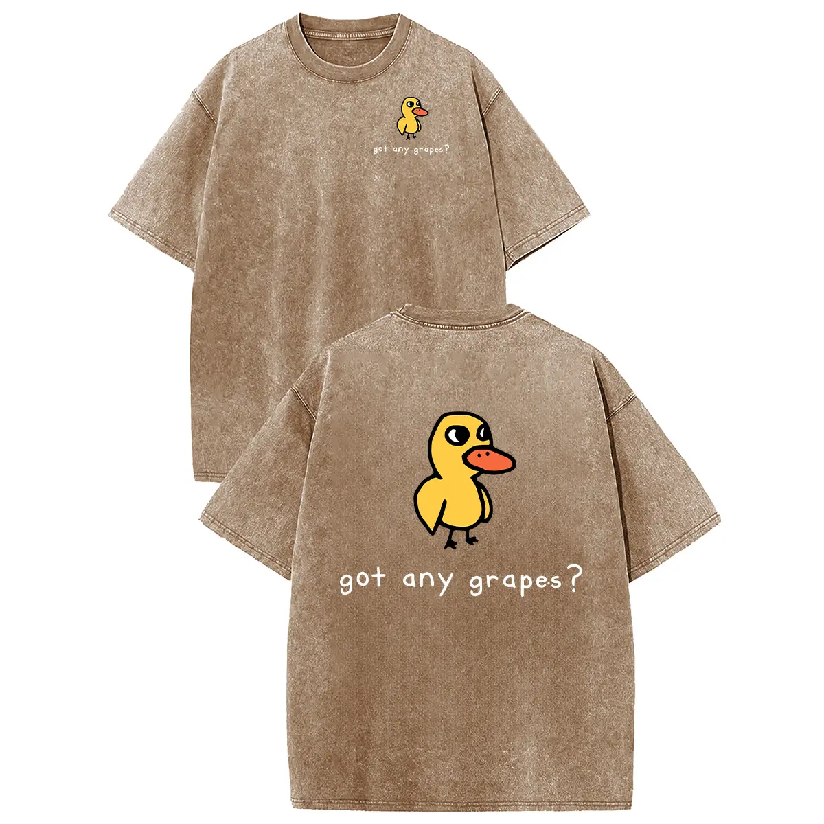 Women's Retro Vintage Short-Sleeve Cotton T-Shirt - Round Neck, Breathable Heavy Washed Eat Grapes Duck Graphic, Unisex Casual Loose-Fit Streetwear Top