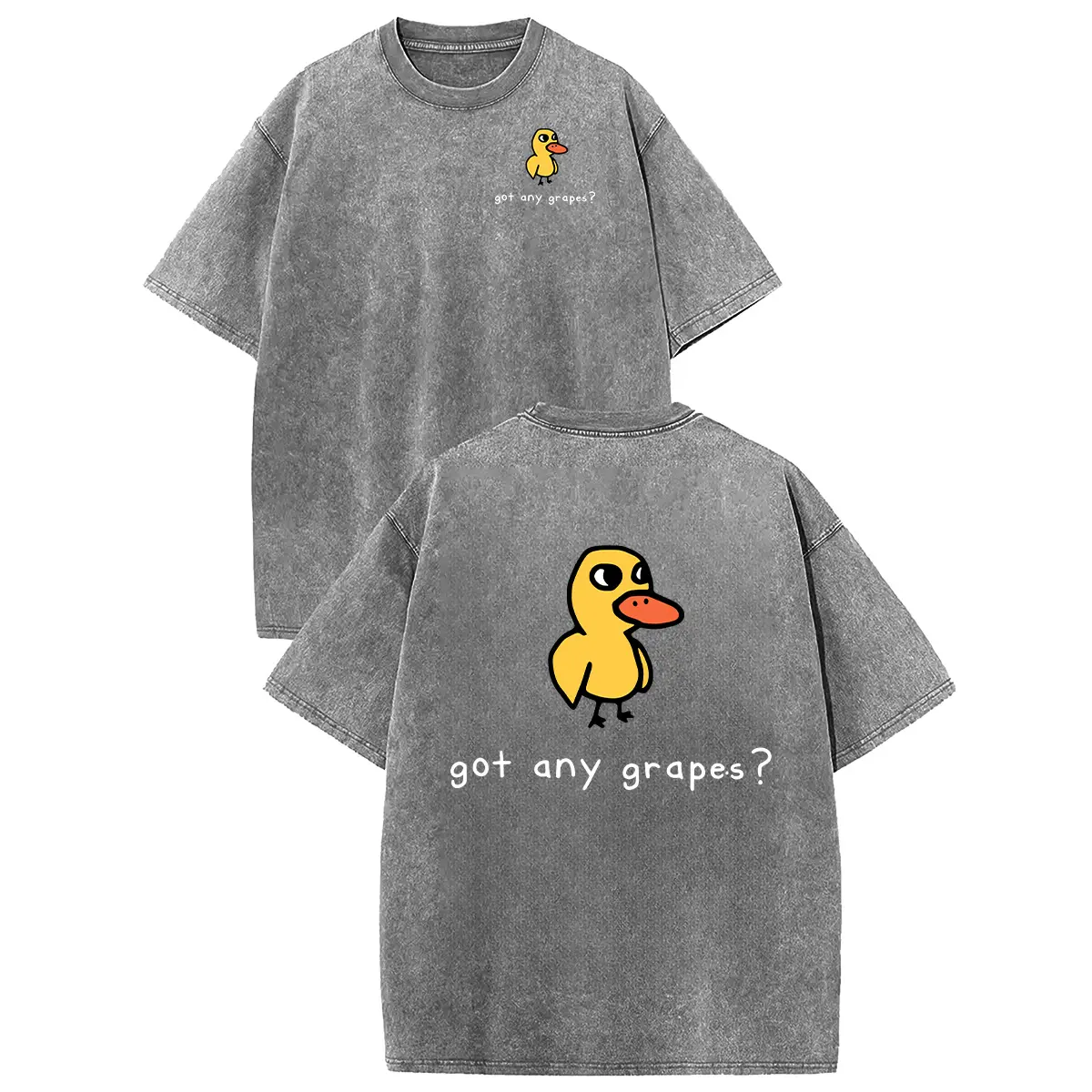 Women's Retro Vintage Short-Sleeve Cotton T-Shirt - Round Neck, Breathable Heavy Washed Eat Grapes Duck Graphic, Unisex Casual Loose-Fit Streetwear Top