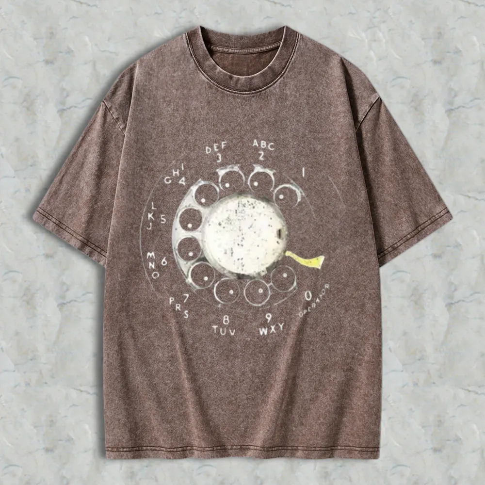 Vintage Rotary Dial Phone Pattern Unisex Washed T-shirt