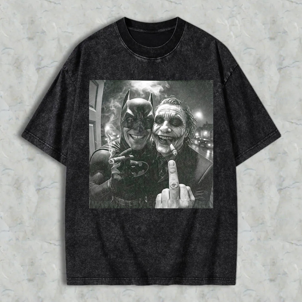 Vintage Batman and Joker Smoking Shirt, Funny Middle Finger Graphic Tee, Dark Knight Streetwear, Comfort Colors 90s Bootleg Style Tshirt