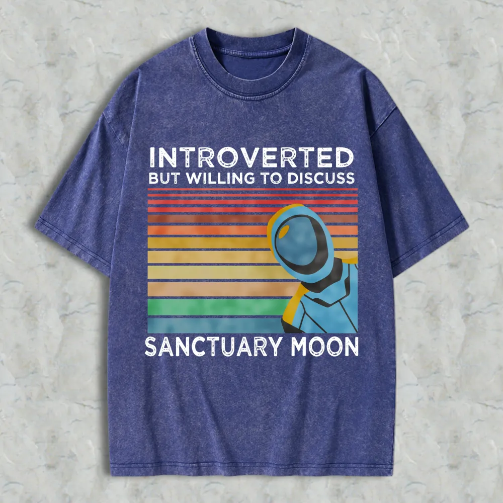 Introverted But Willing To Discuss Sanctuary Moon Astronaut Vintage Rainbow Design Unisex Washed T-shirt