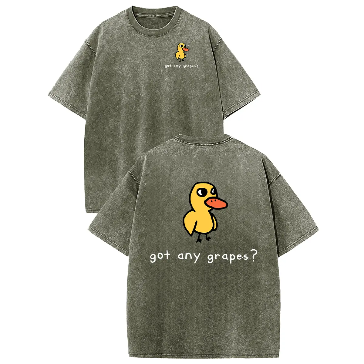 Women's Retro Vintage Short-Sleeve Cotton T-Shirt - Round Neck, Breathable Heavy Washed Eat Grapes Duck Graphic, Unisex Casual Loose-Fit Streetwear Top