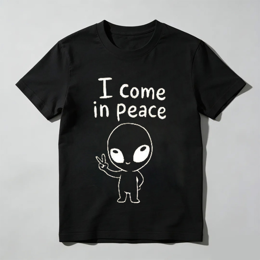 Unisex - Funny Alien Couple Matching Shirts I Come In Peace I'm Peace UFO T-Shirt - Valentine's Day Gifts