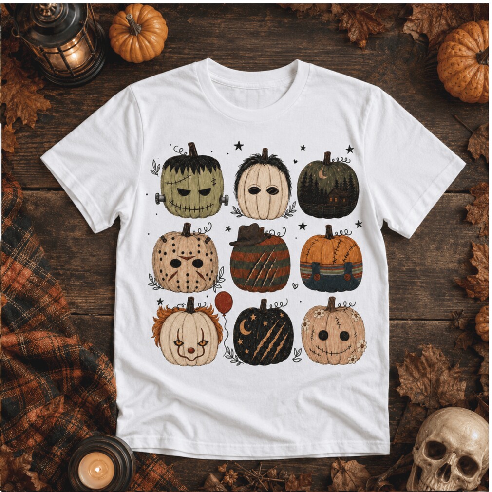 Horror Nights Chills And Thrills Retro Slashers T Shirt/Sweatshirt/Hoodie, Horror Movie Pumpkins,  scary Pumpkin Sublimation For Halloween
