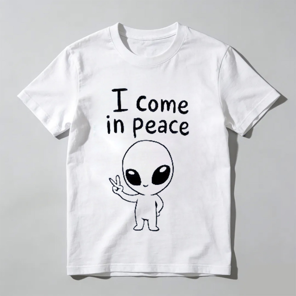 Unisex - Funny Alien Couple Matching Shirts I Come In Peace I'm Peace UFO T-Shirt - Valentine's Day Gifts