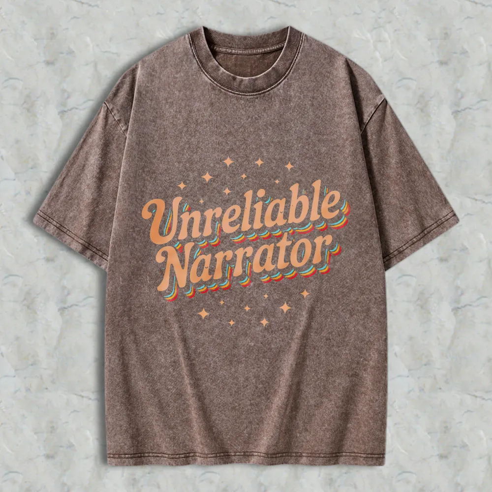 Unreliable Narrator Text With Star Accents Unisex Washed T-shirt