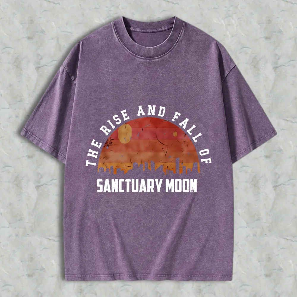 The Rise And Fall Of Sanctuary Moon City Skyline Sunset Design Unisex Washed T-shirt