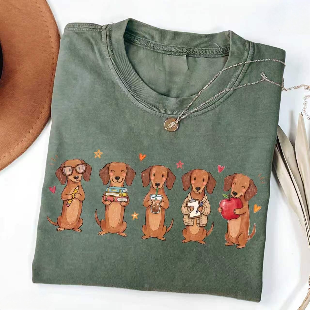 Cute Dachshund School Life Graphic T-Shirt – Cartoon Dog Lover Casual Unisex Tee