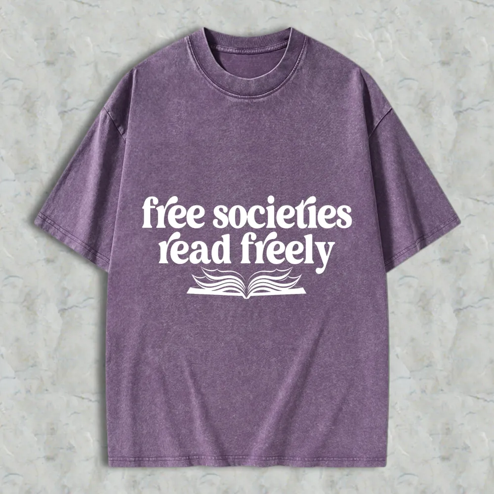 Free Societies Read Freely Book Graphic Unisex Washed T-shirt