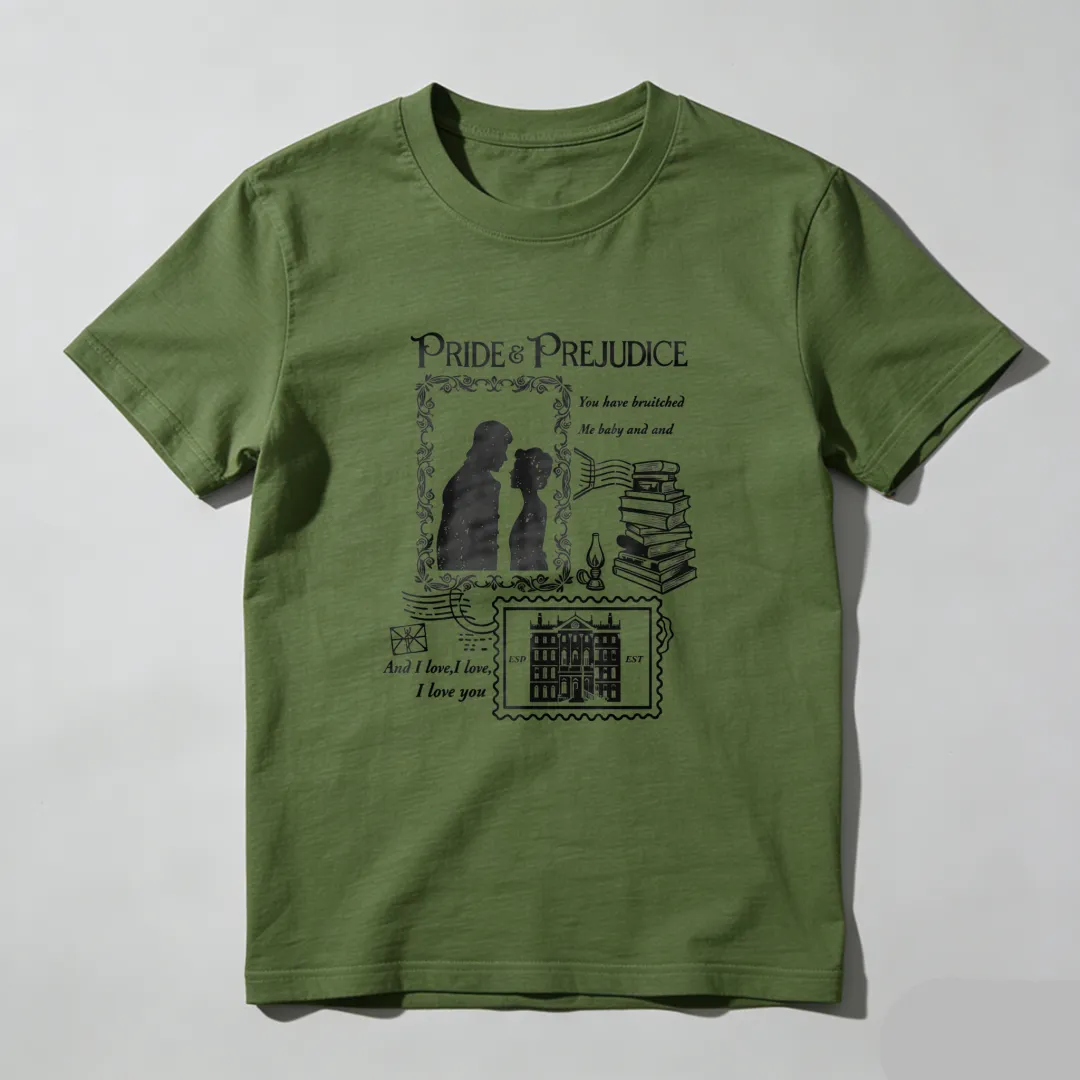 Pride Prejudice Couple Books Mansion Quote Unisex Classic T-shirt