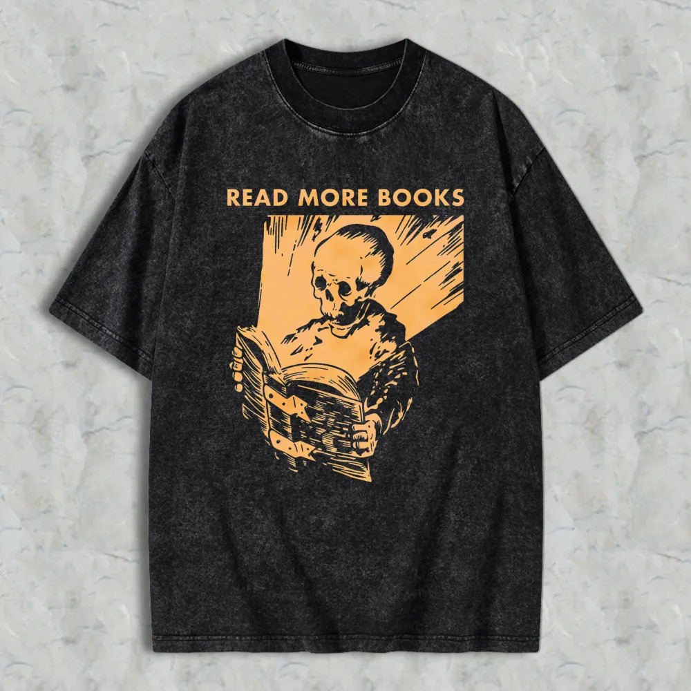 Skeleton Reading Book Read More Books Unisex Washed T-shirt