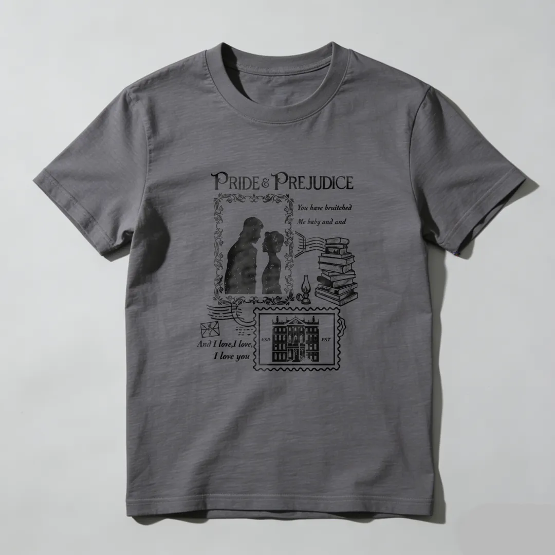Pride Prejudice Couple Books Mansion Quote Unisex Classic T-shirt