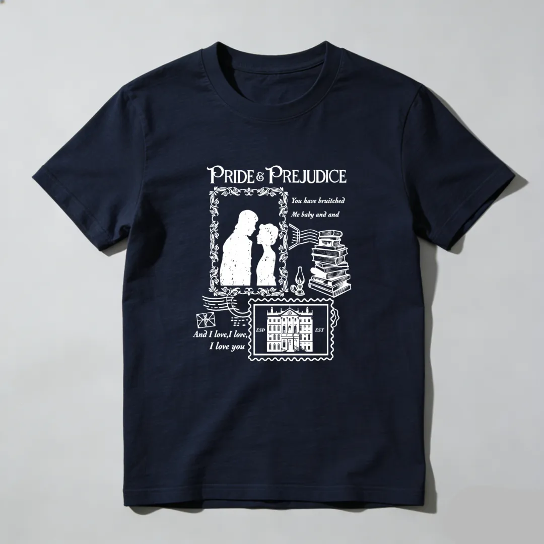 Pride Prejudice Couple Books Mansion Quote Unisex Classic T-shirt