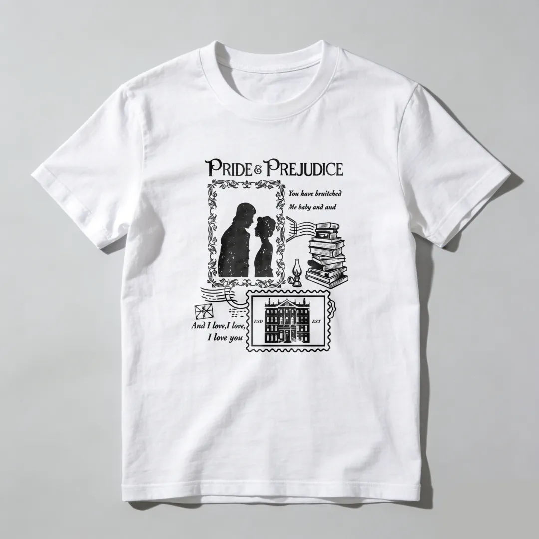 Pride Prejudice Couple Books Mansion Quote Unisex Classic T-shirt