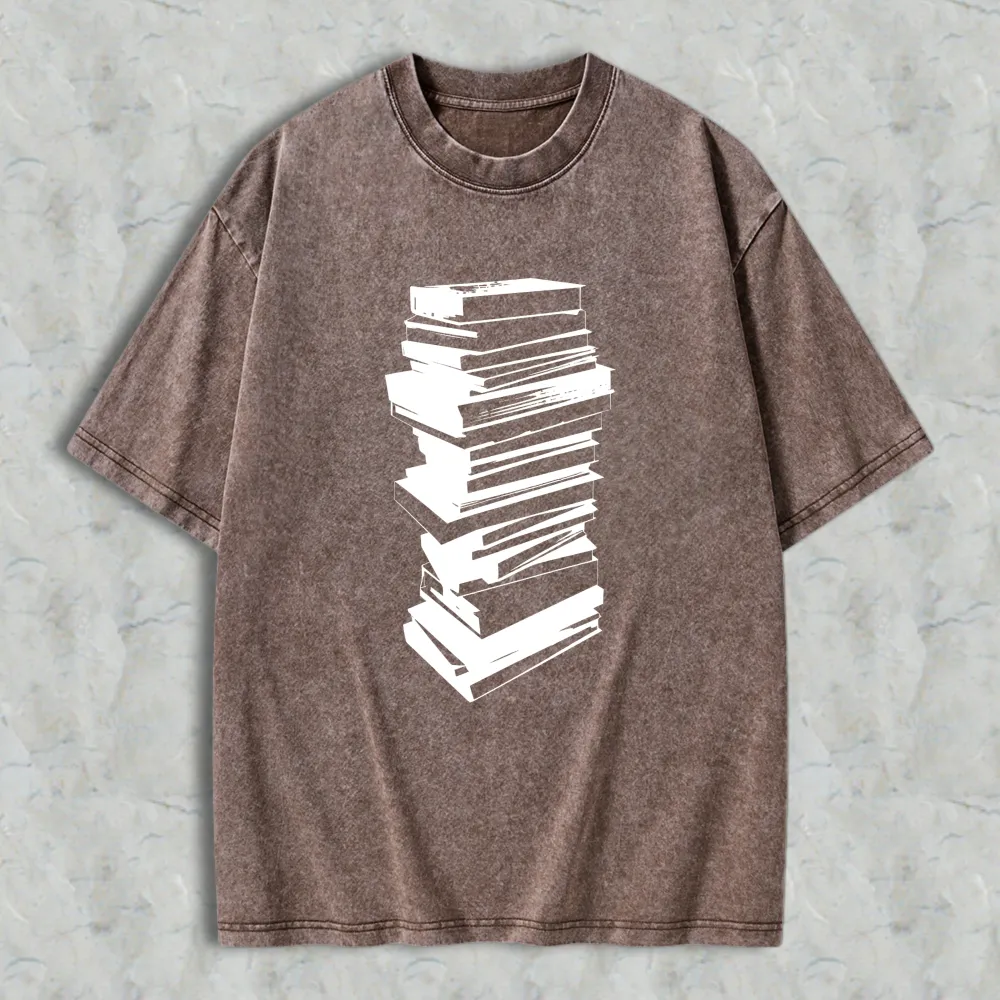 Stack Of Books Pattern Unisex Washed T-shirt