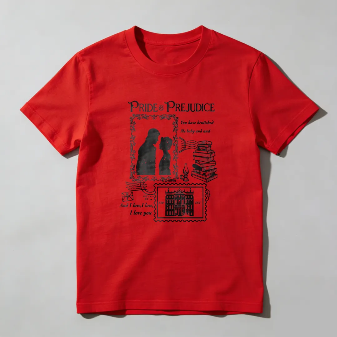 Pride Prejudice Couple Books Mansion Quote Unisex Classic T-shirt