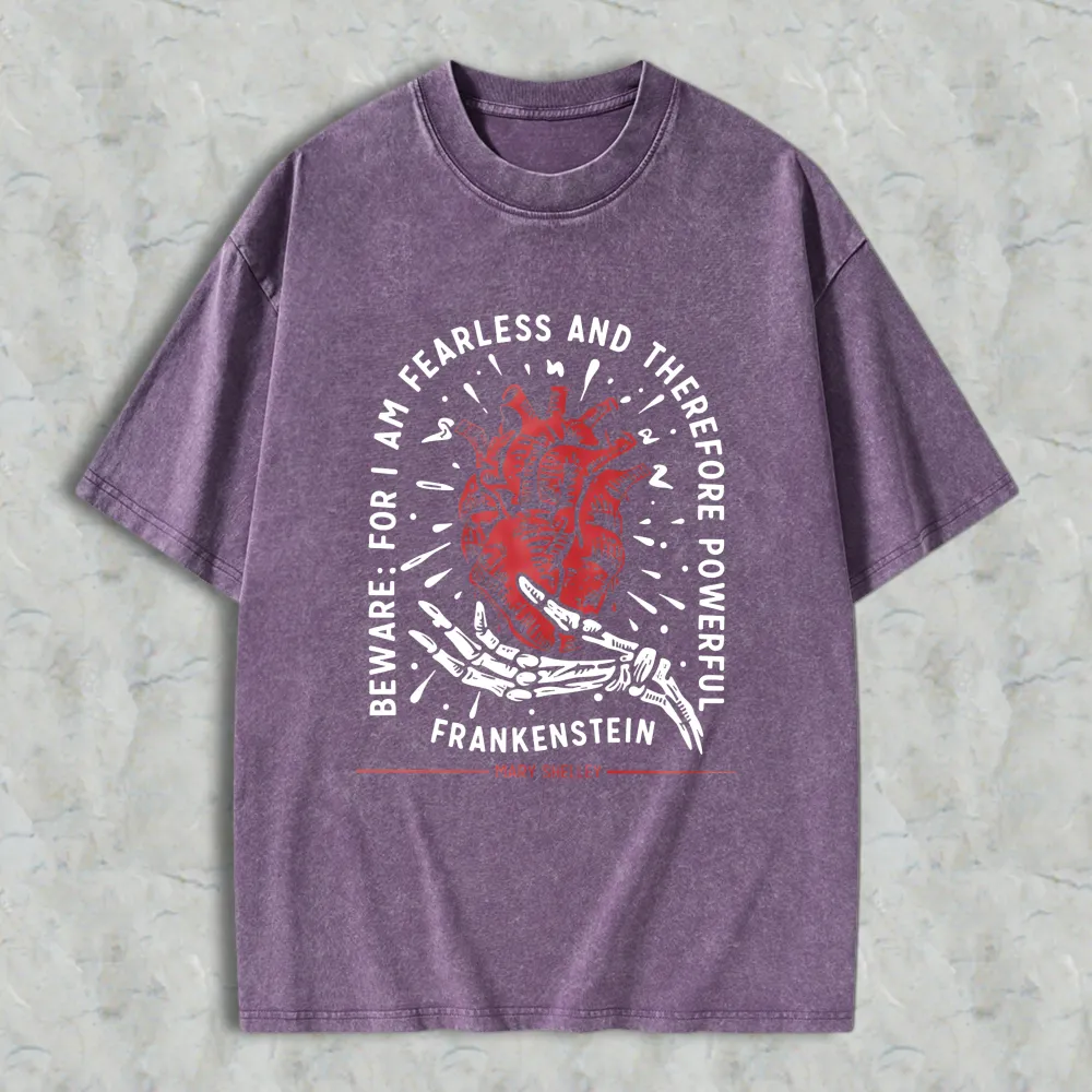 Frankenstein Heart And Skeleton Hand Design With Quote From Mary Shelley Unisex Washed T-shirt