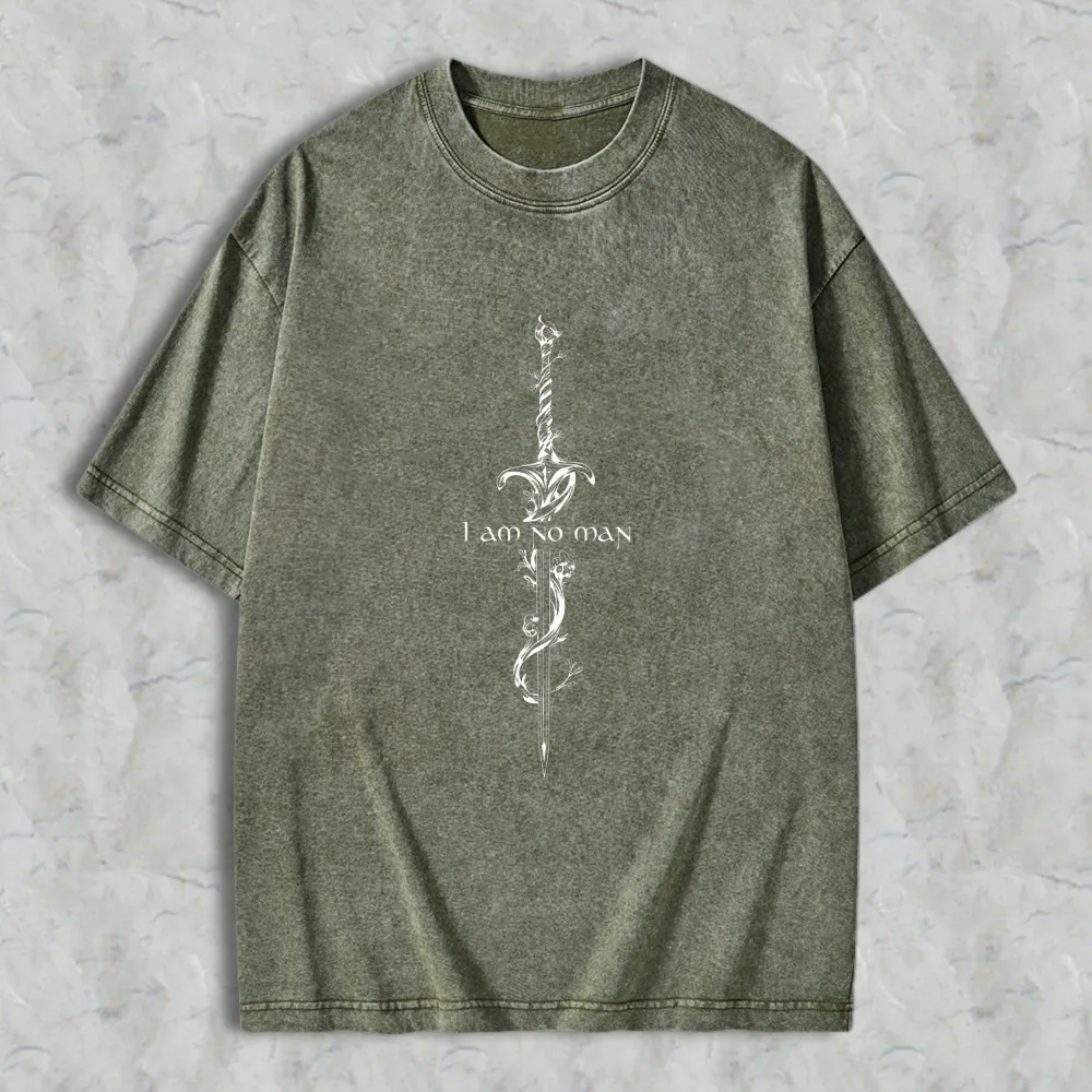 Sword And Vine Design I Am No Man Unisex Washed T-shirt