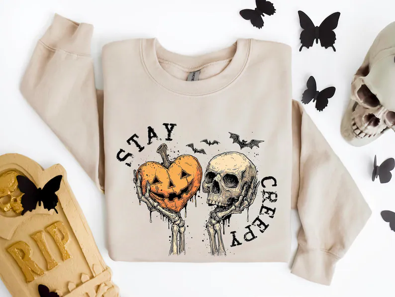 Creepy Sweatshirt, Womens Halloween Shirt/Sweatshirt/Hoodie, Cute Skeleton Hands Tee, Funny Halloween Outfit, Skull Tee, Spooky Season Hoodie