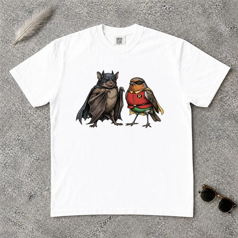 Comfort Colors® Bat Robin T-Shirt, Superhero Batman Animal Graphic Tee, Comic Fan Apparel