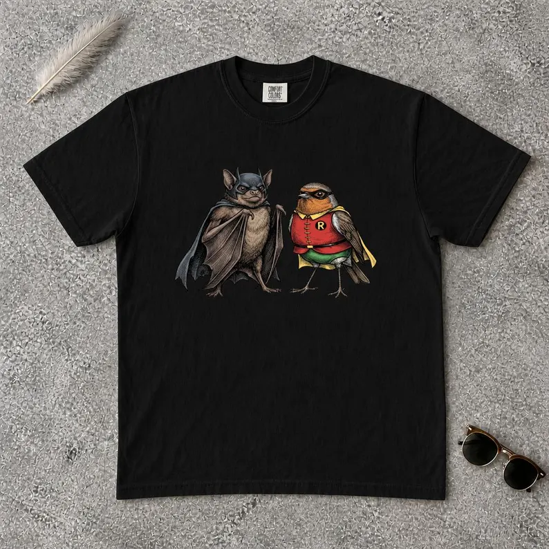 Comfort Colors® Bat Robin T-Shirt, Superhero Batman Animal Graphic Tee, Comic Fan Apparel