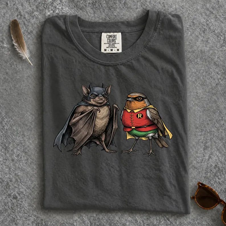 Comfort Colors® Bat Robin T-Shirt, Superhero Batman Animal Graphic Tee, Comic Fan Apparel