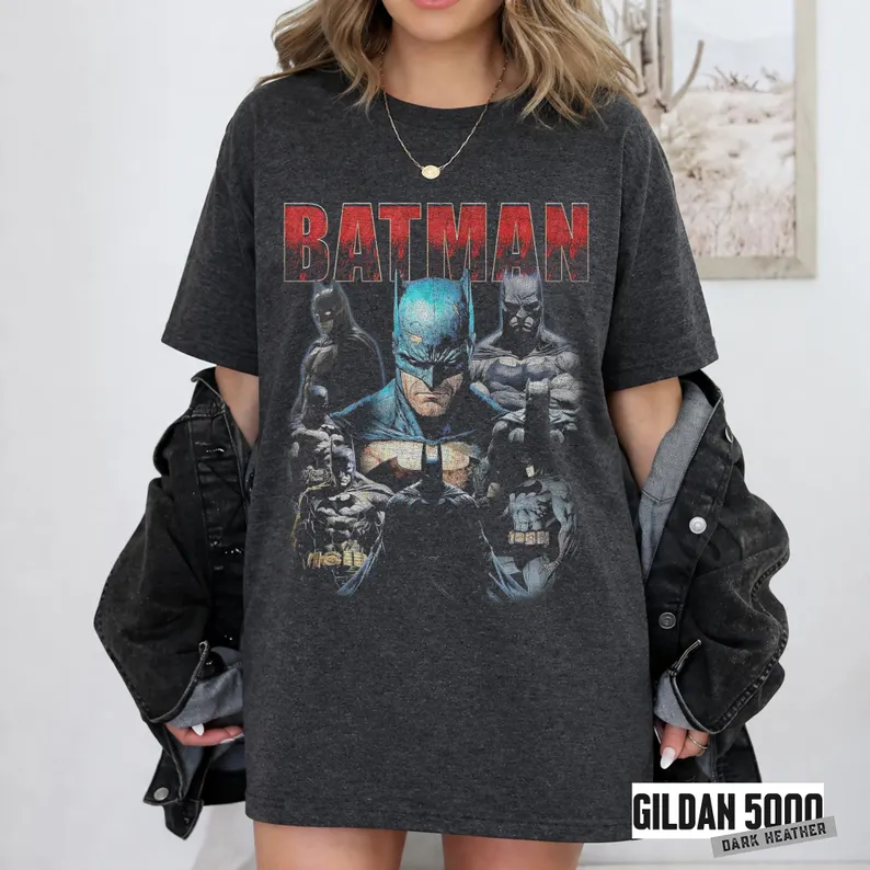 Batman Vintage 90s Bootleg Rap Tee | Retro DC Comic Superhero Graphic T-Shirt | Oversized Streetwear Shirt | Dark Knight Fan Gift