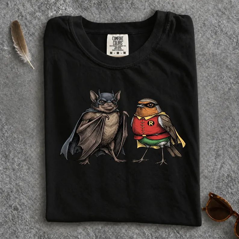 Comfort Colors® Bat Robin T-Shirt, Superhero Batman Animal Graphic Tee, Comic Fan Apparel
