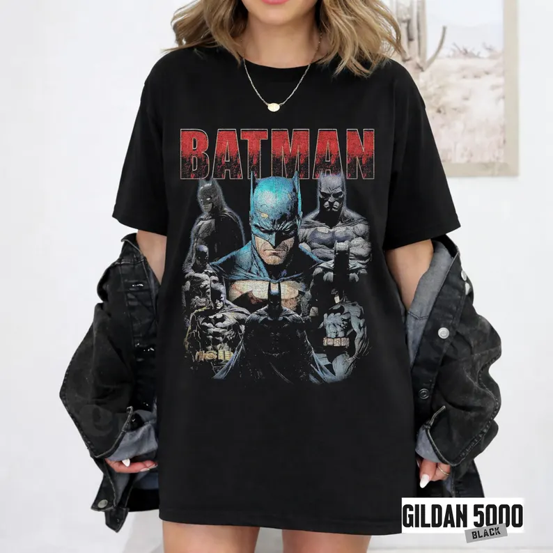 Batman Vintage 90s Bootleg Rap Tee | Retro DC Comic Superhero Graphic T-Shirt | Oversized Streetwear Shirt | Dark Knight Fan Gift
