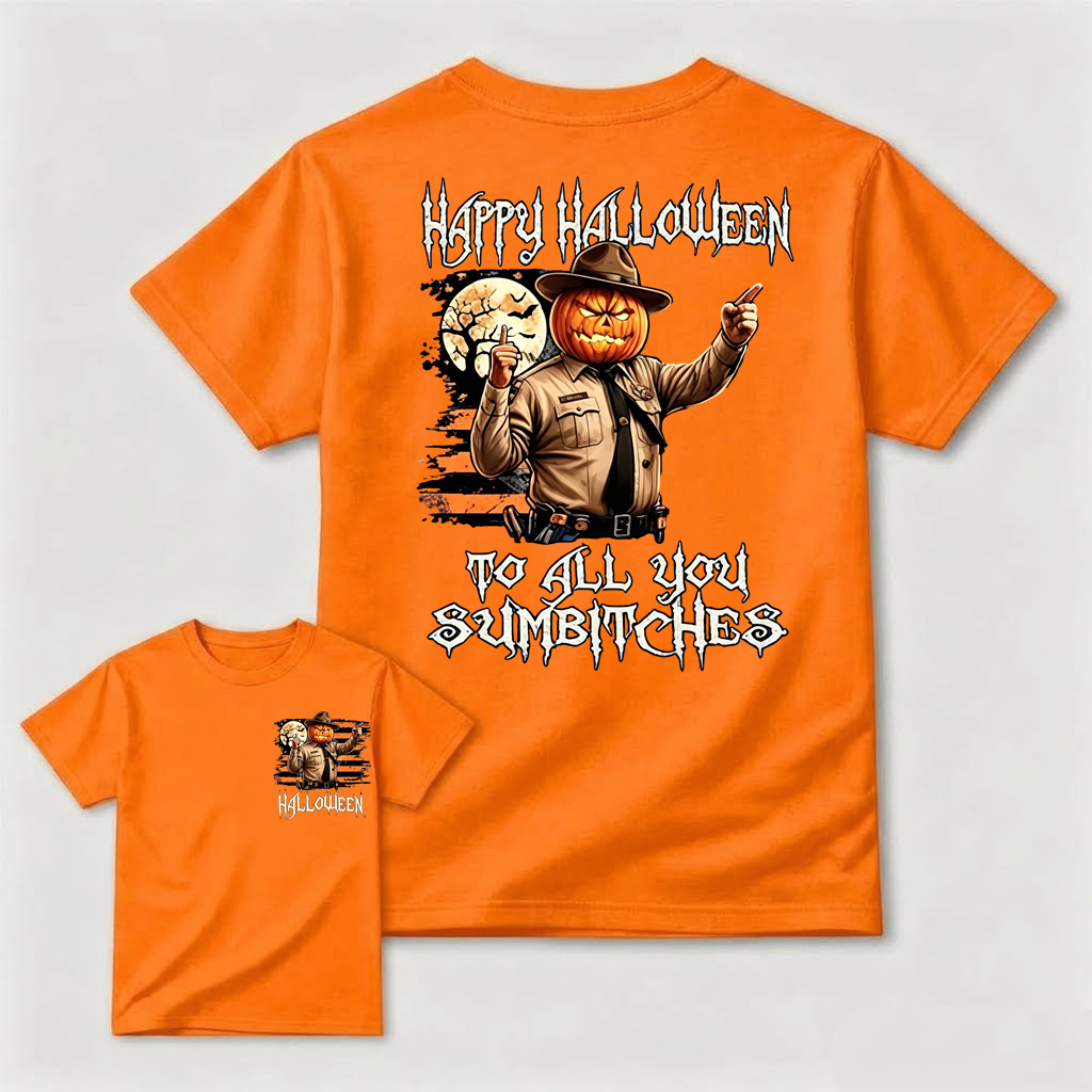 Funny Pumpkin Sheriff Halloween Tee/Sweatshirt/Hoodie– Spooky Season Cowboy Sarcastic Autumn Holiday Unisex Western Lawman Cotton
