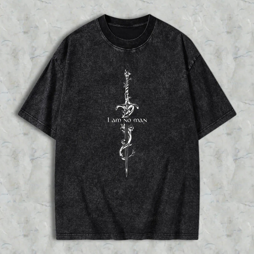 Sword And Vine Design I Am No Man Unisex Washed T-shirt