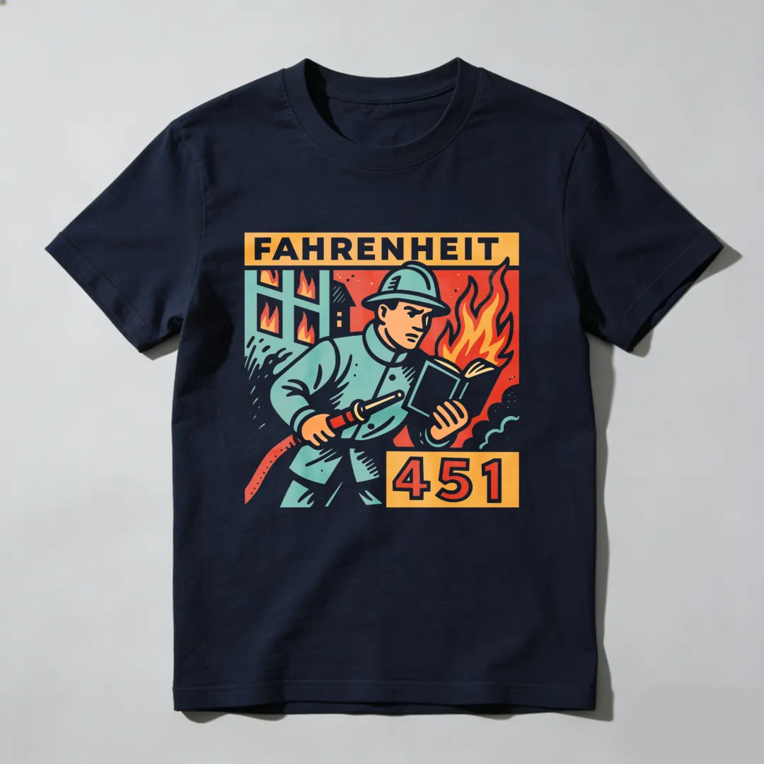 Fireman Holding Book With Flames Behind Unisex Classic T-shirt