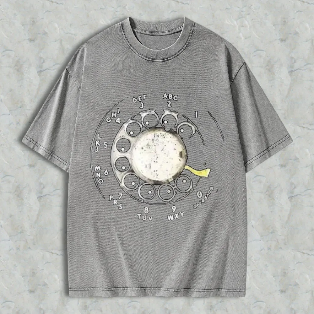Vintage Rotary Dial Phone Pattern Unisex Washed T-shirt