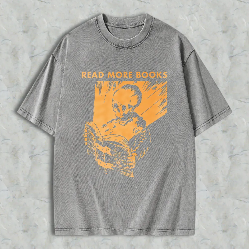 Skeleton Reading Book Read More Books Unisex Washed T-shirt