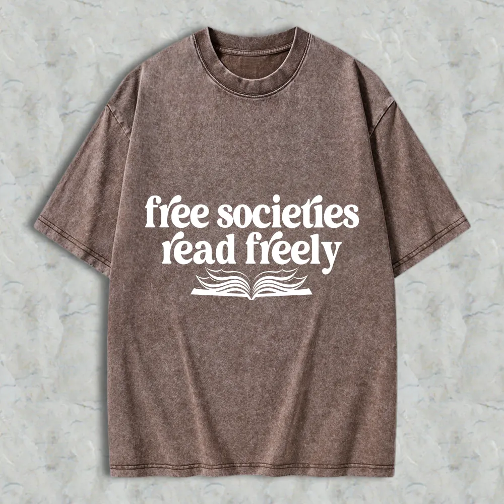 Free Societies Read Freely Book Graphic Unisex Washed T-shirt