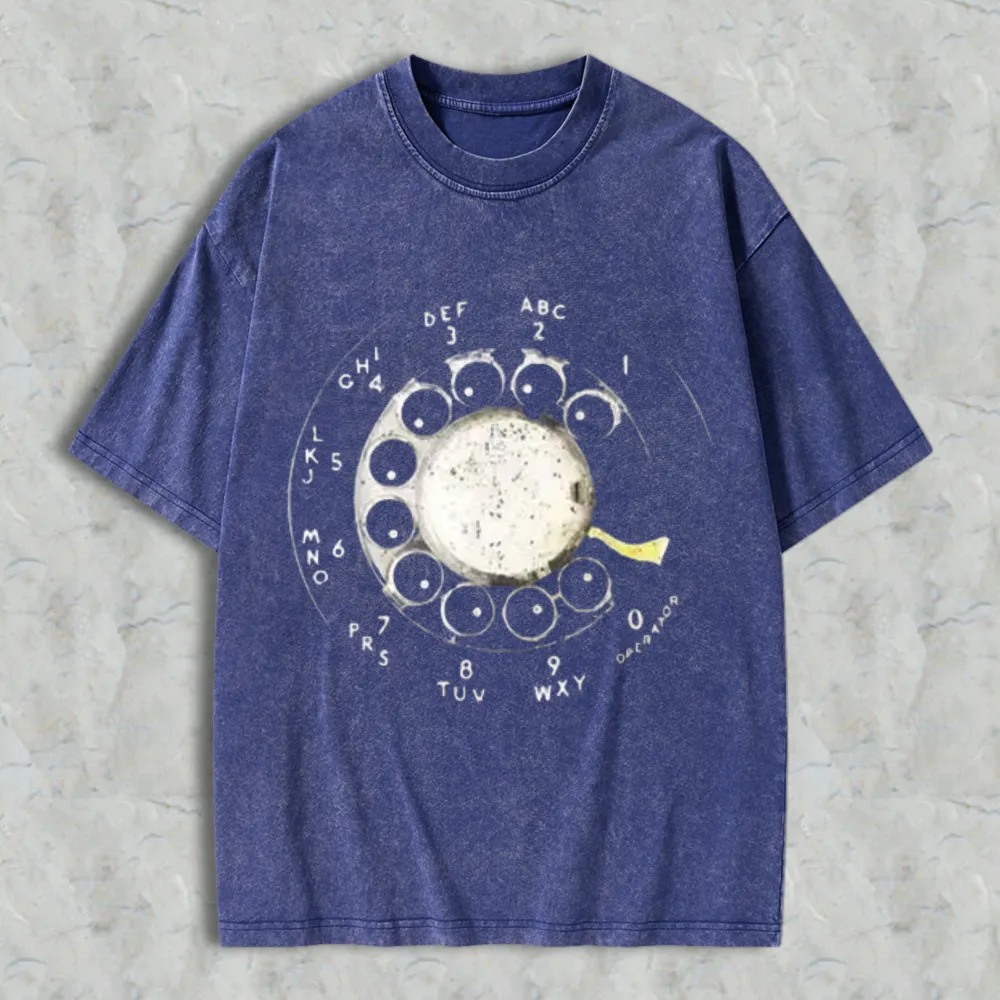 Vintage Rotary Dial Phone Pattern Unisex Washed T-shirt