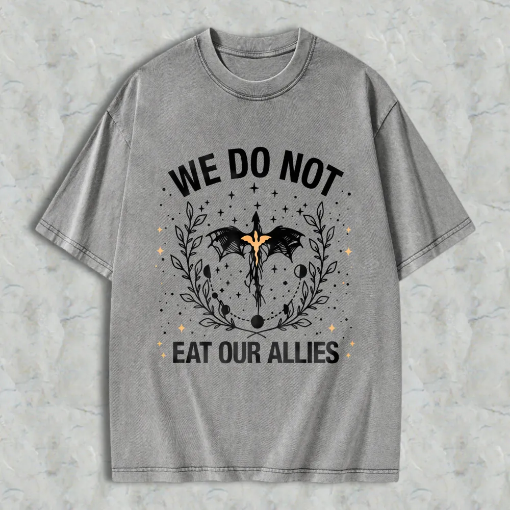 We Do Not Eat Our Allies Bat And Laurel Wreath Design Unisex Washed T-shirt