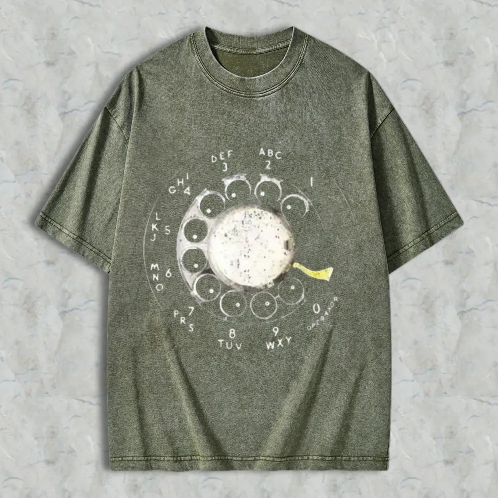 Vintage Rotary Dial Phone Pattern Unisex Washed T-shirt
