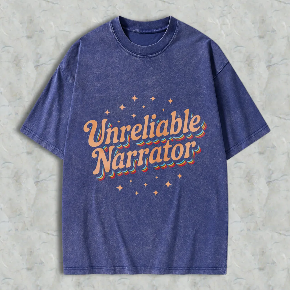 Unreliable Narrator Text With Star Accents Unisex Washed T-shirt