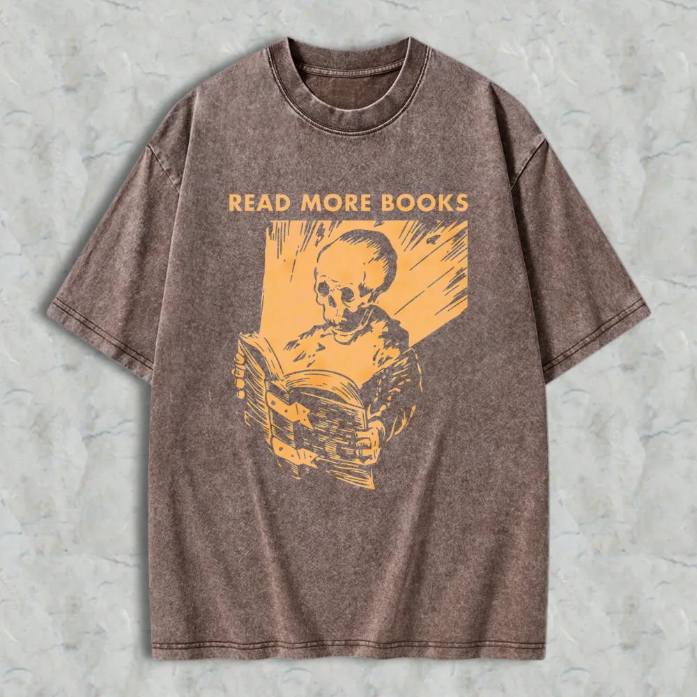 Skeleton Reading Book Read More Books Unisex Washed T-shirt