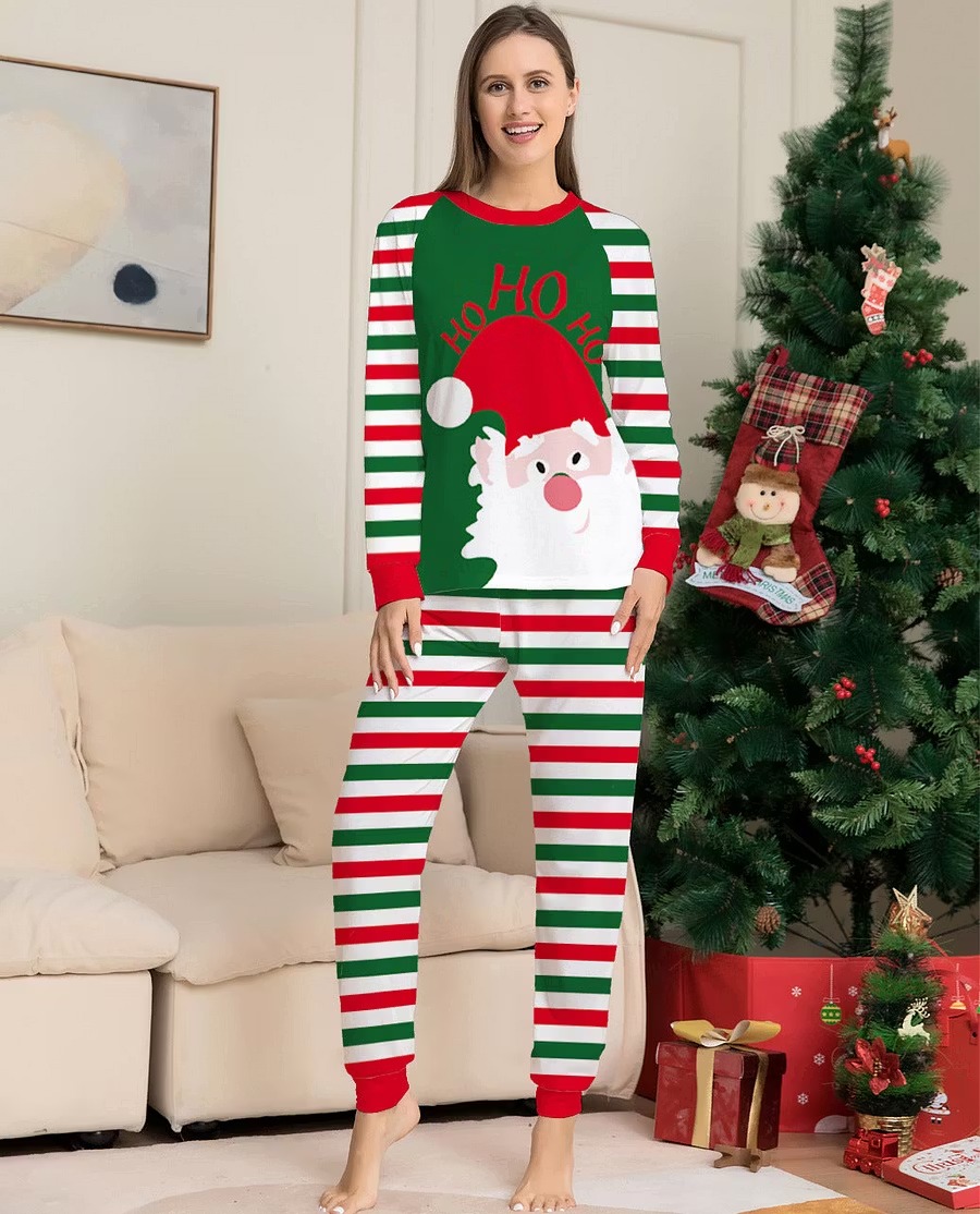 Santa HoHoHo Red & Green Stripes Christmas Matching Family Pajamas