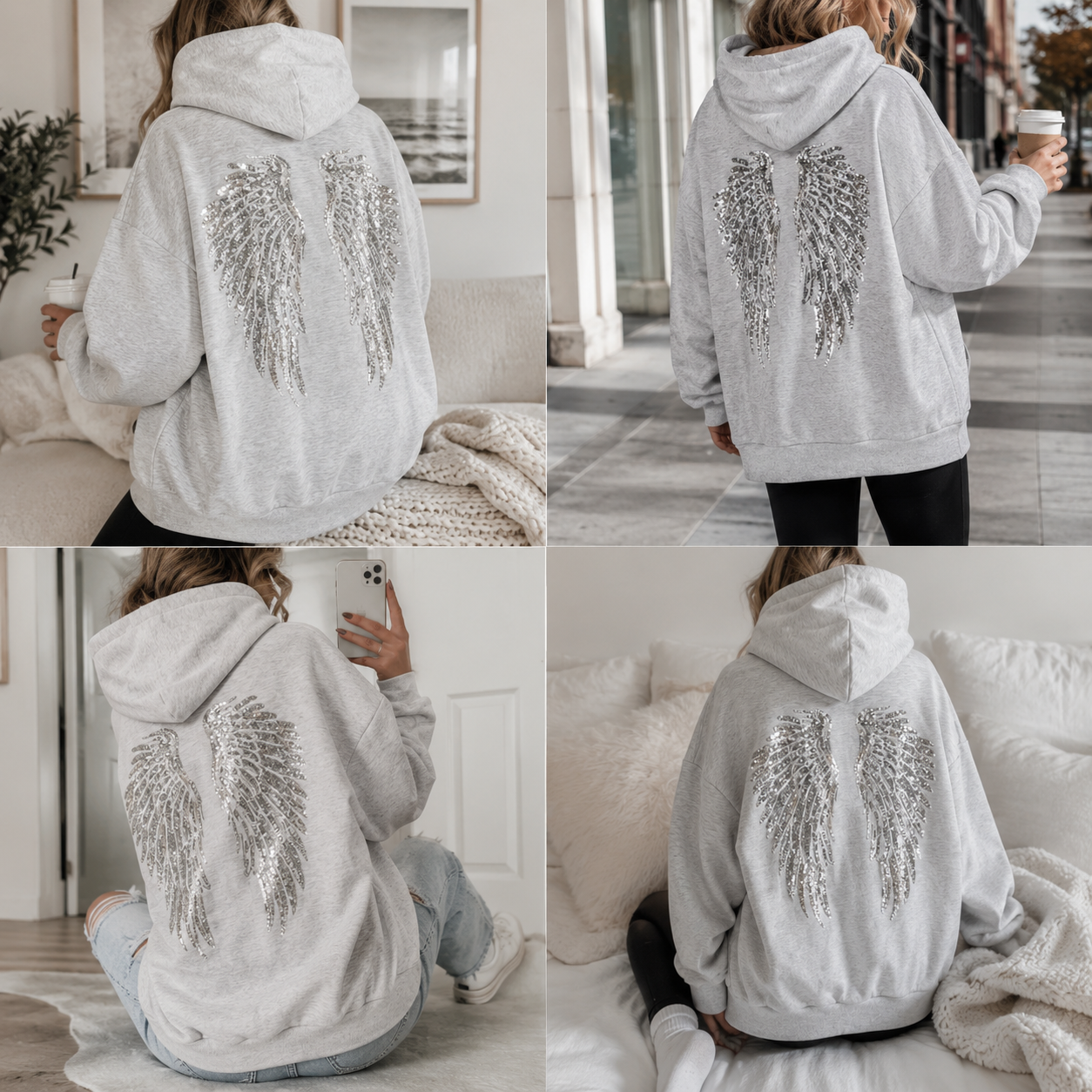 Sequin Angel Wings Embroidery Hoodie