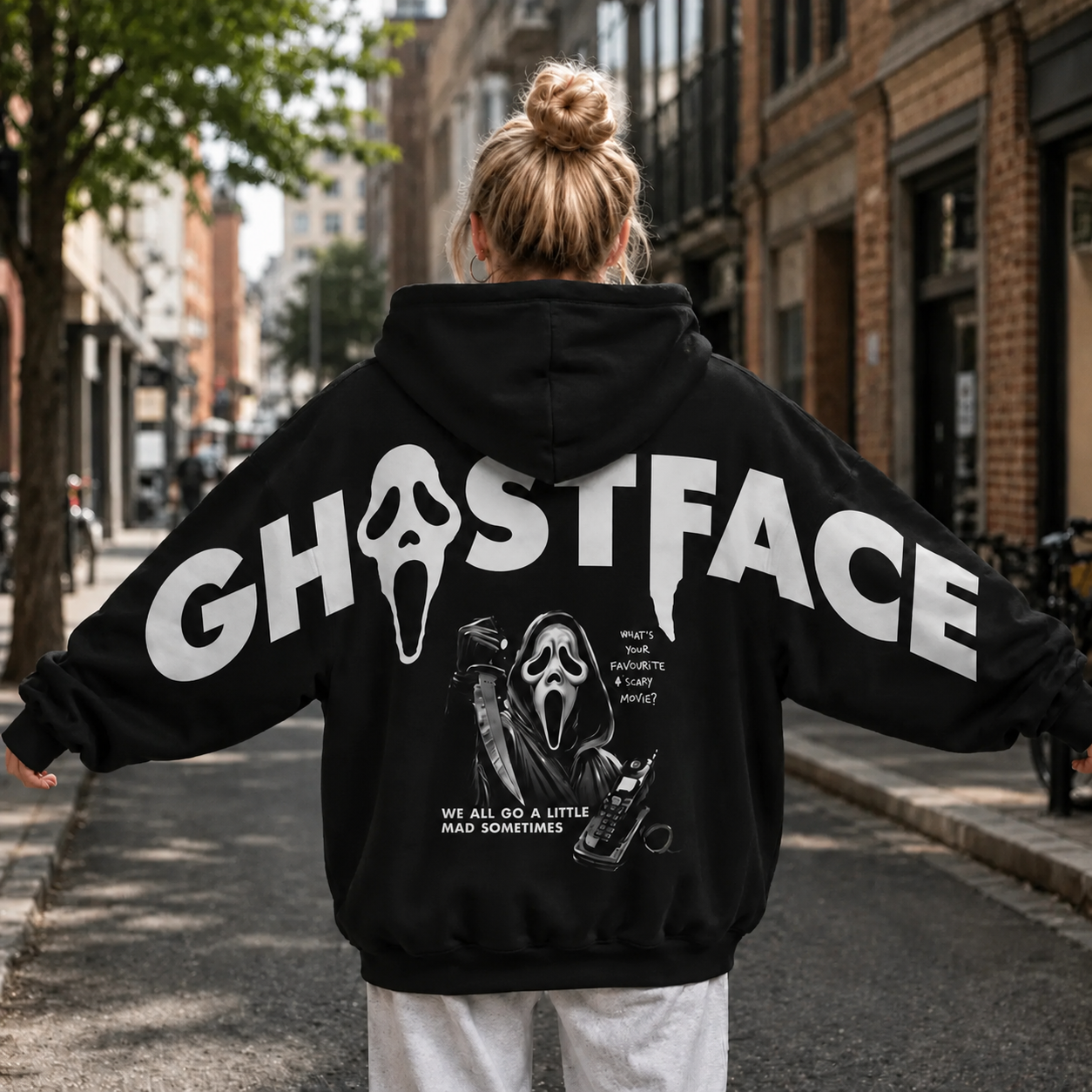 Funny Ghostface Shoulder-to-Shoulder Back Lettering Sweatshirt Hoodie