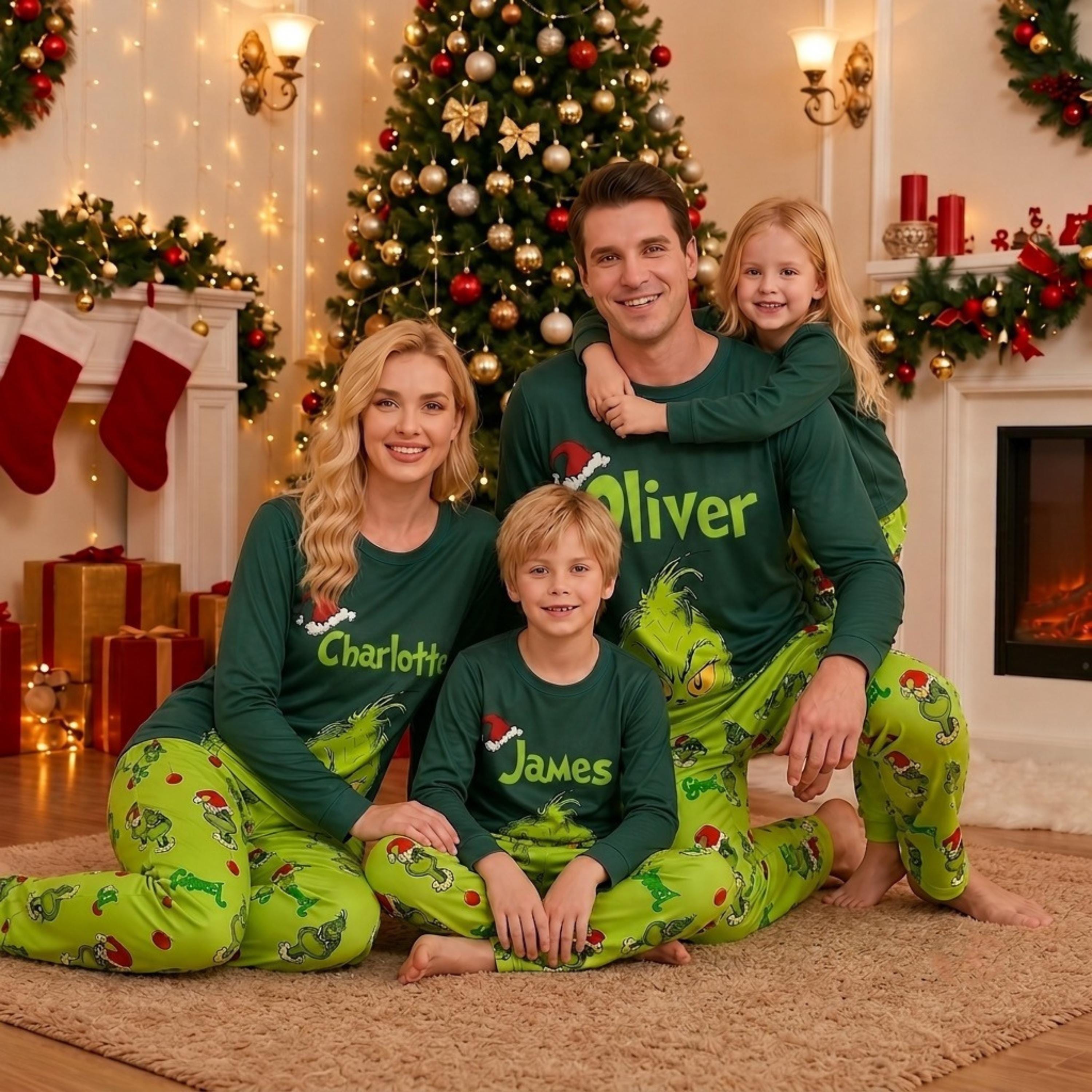 Personalized Christmas Pajamas, Green Grinch  Family Pajamas