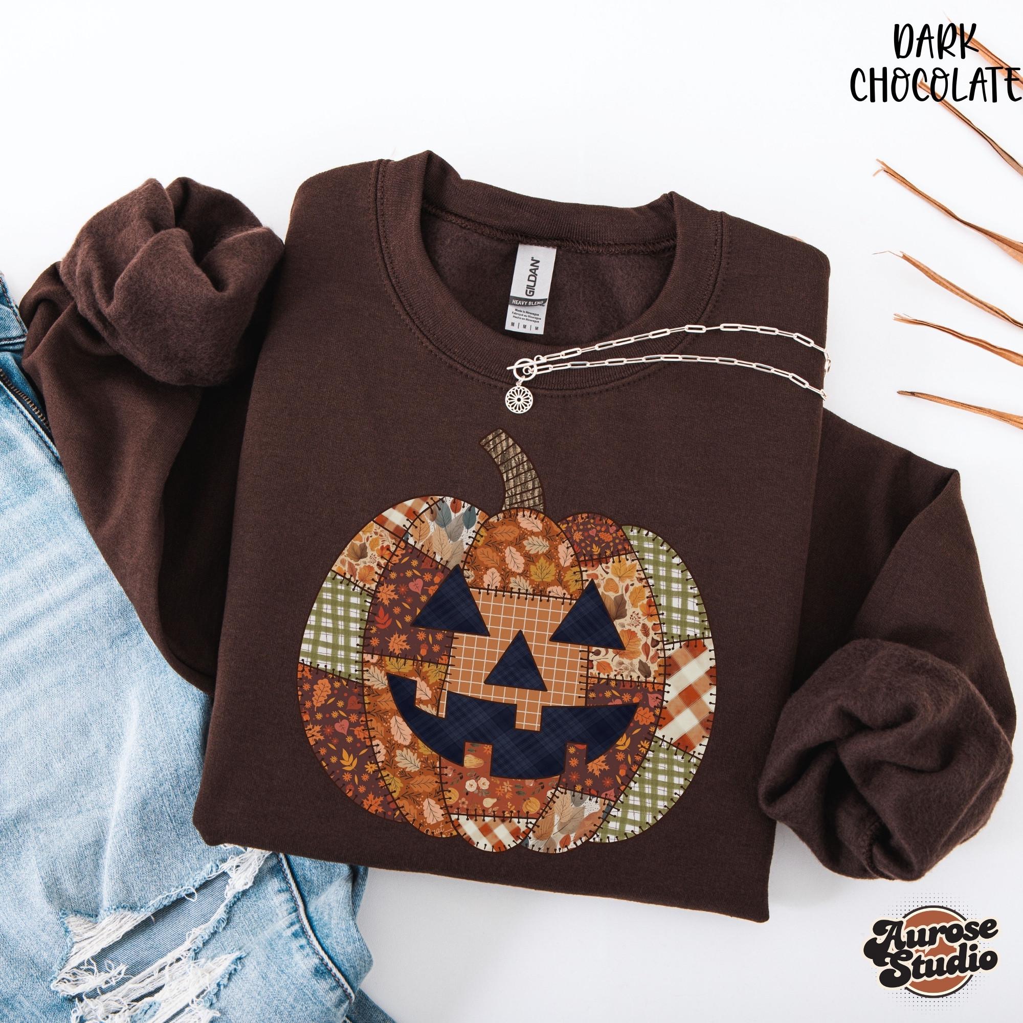 Faux Patchwork Pumpkin Thanksgiving Sweatshirt
