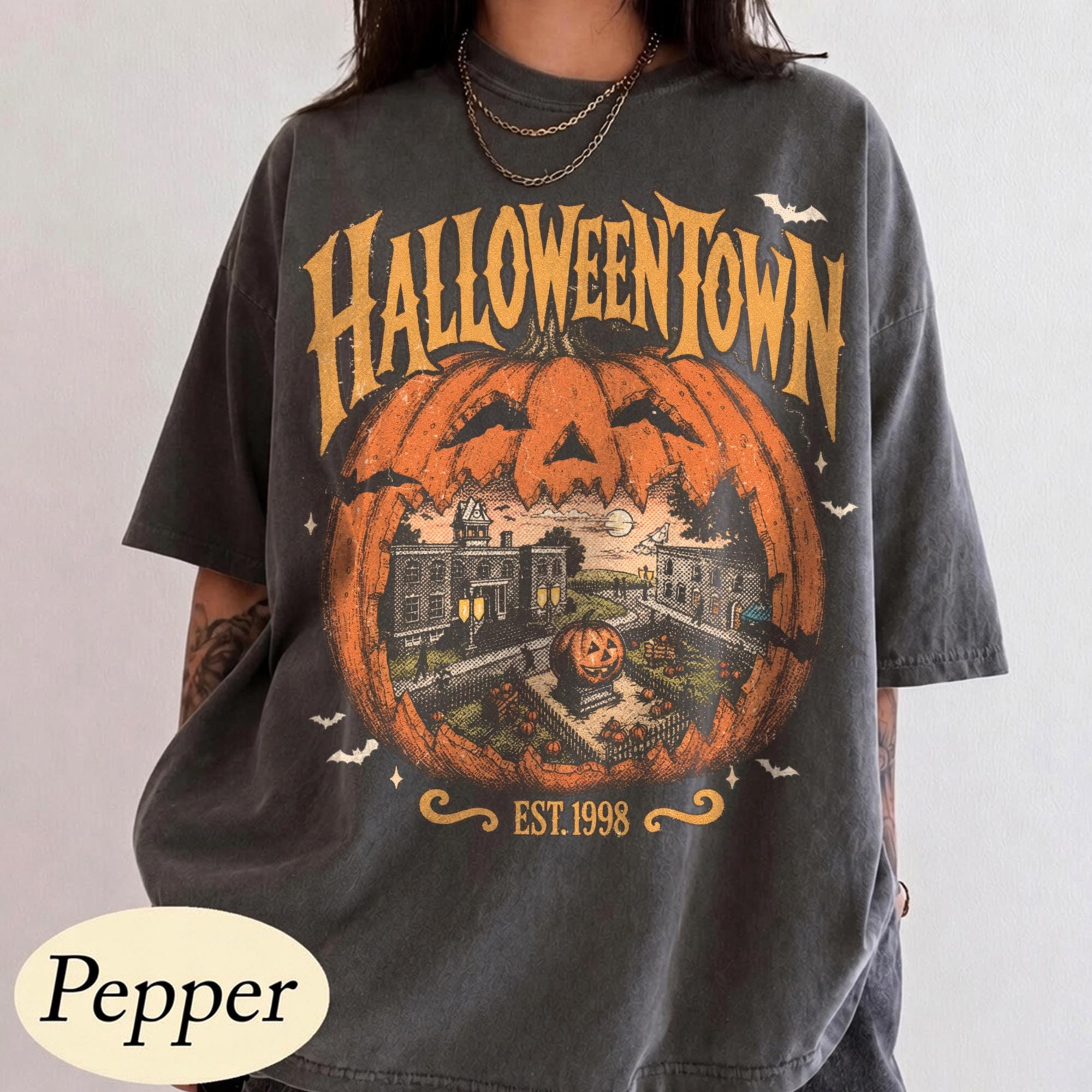 Vintage Halloween Town Graphic Tee, Retro Pumpkin Halloween Shirt, Cozy Fall Comfort Colors T-Shirt